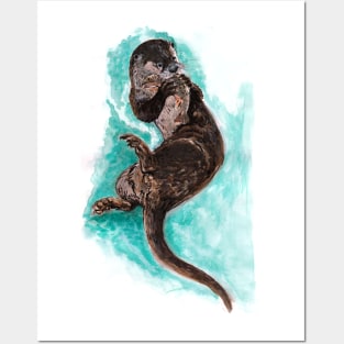 American River Otter watercolor Posters and Art